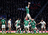 Tadhg Beirne wins a lineout for Ireland against England in 2022 Six Nations