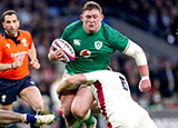 Tadhg Furlong in action for Ireland against England during 2022 Six Nations