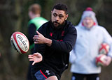 Taulupe Faletau at a Wales training session during 2023 Six Nations
