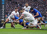 Thibaud Flament scores a try for France against England in 2023 Six Nations