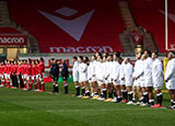 Wales and England players line up before match in 2020 Autumn Nations Cup
