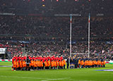 Wales and France players line up before Friday night match in 2019 Six Nations