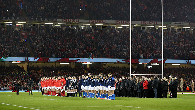 Wales and Italy line up before match in 2018 Six Nations
