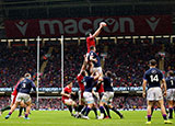 Wales and Scotland compete at a lineout during the 2022 Six Nations