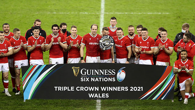 Wales celebrate a Triple Crown following victory over England in 2021 Six Nations