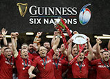 Wales players celebrate winning the Grand Slam in 2019 Six Nations