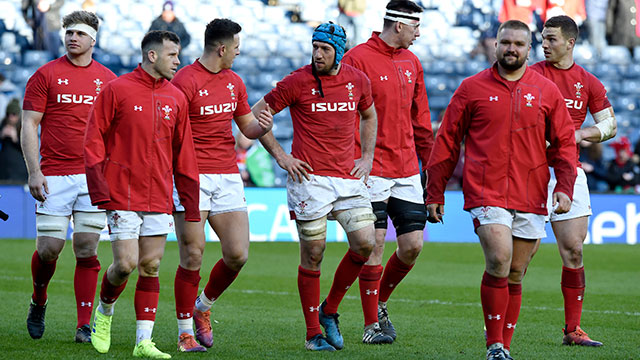 Wales players walk around pitch after beating Scotland in 2019 Six Nations
