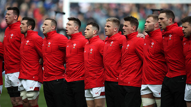 Wales team singing anthem before match against Scotland in 2019 Six Nations