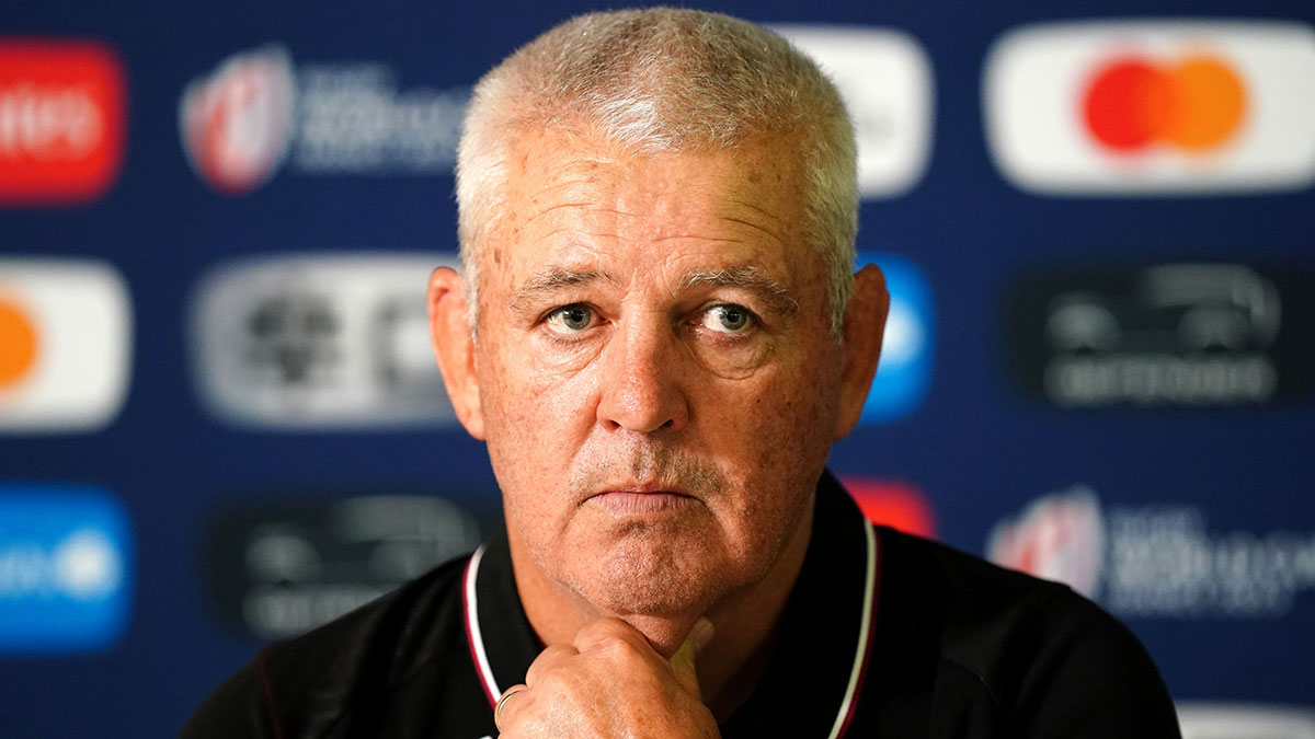 Warren Gatland during team announcement at 2023 Rugby World Cup