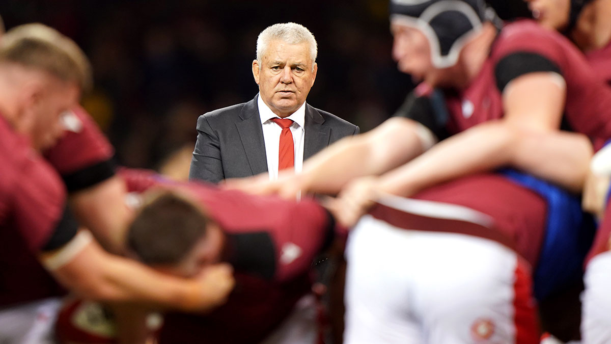 Warren Gatland watches his players before Wales v Italy match in 2024 Six Nations