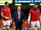 Wayne Pivac with players during Wales v Barbarians 2019 match