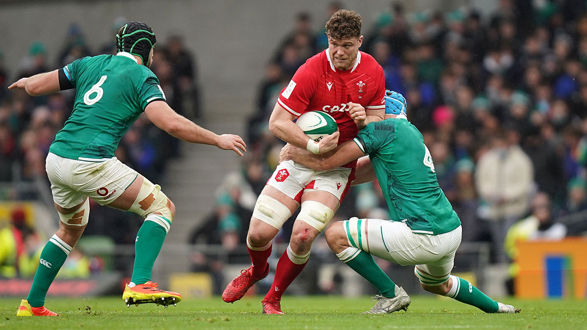 Will Rowlands in action for Wales against Ireland in 2022 Six Nations