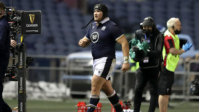Zander Fagerson leaves the field during Scotland v Wales match in 2021 Six Nations
